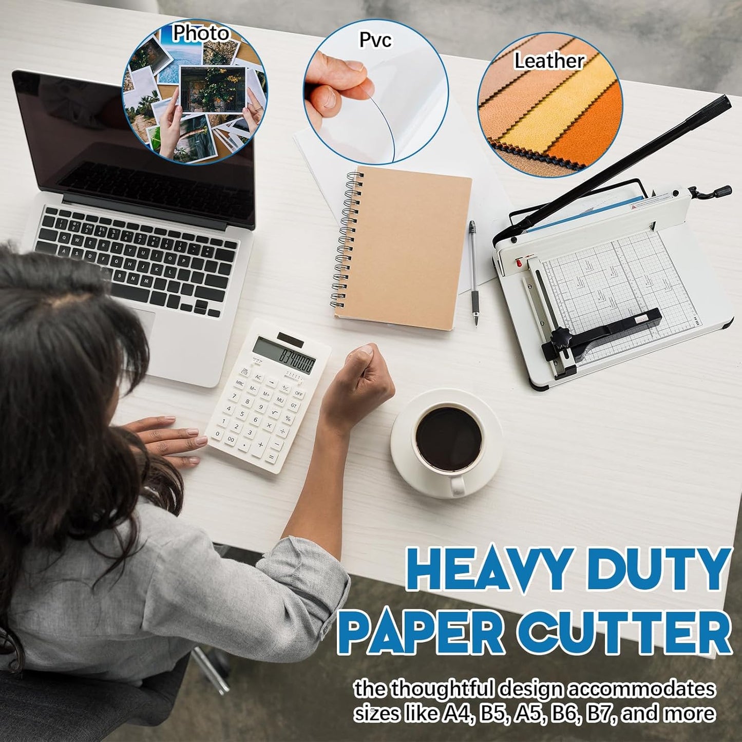 12 Inch A4 Guillotine Paper Cutter Heavy Duty Paper Cutter 400 Sheet Capacity Stack Cards Trimmer Steel Slicer with Metal Base for Cards Leather Office Home School (Beige)