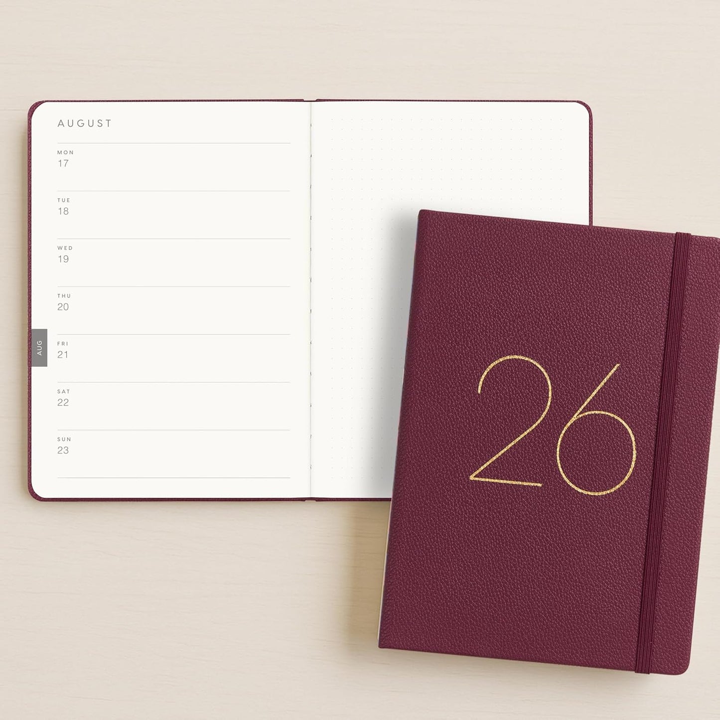 And Per Se 2026 Planner-Daily, Weekly & 15-Monthly Leather Hardcover Planner, 5.7" x 8", Daily Schedule, Monthly Tabs, 100 GSM Thick Paper, Back Pocket(Dark Red)