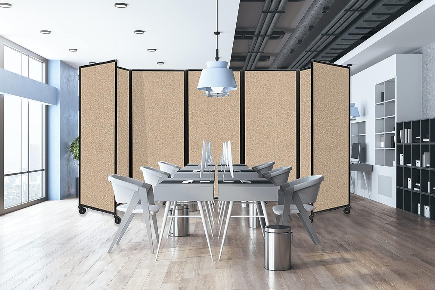 Versare Room Divider 360 Portable Wall Partition | Folding Panels | Large Freestanding Divider | Locking Wheels | Temporary Room Separator - Lumora Desk