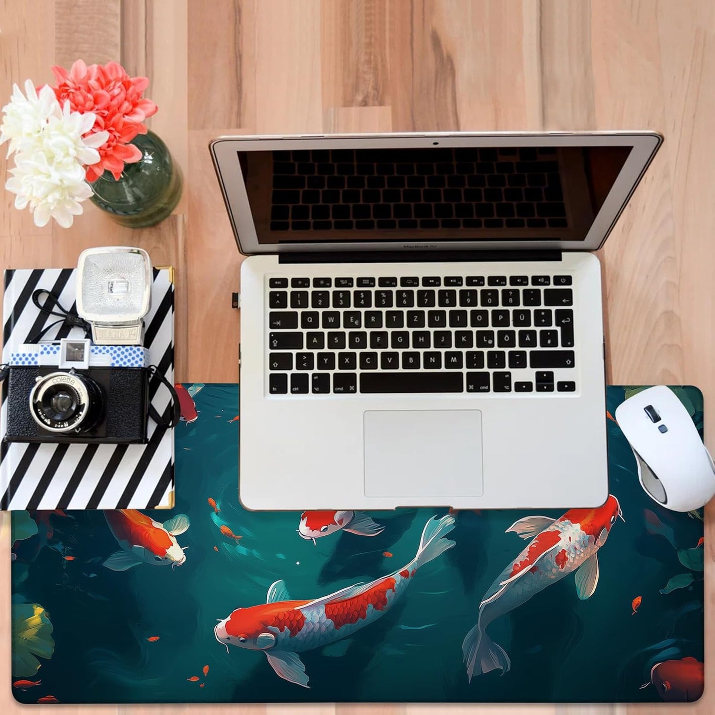 Large Mouse Pad Koi Fish Gaming Desk Pad Computer Keyboard Non-Slip Waterproof Mouse Mat with Rubber Base and Stitched Edges Entertainment Office Writing Desk Mat 35.4 x 15.7 Inches