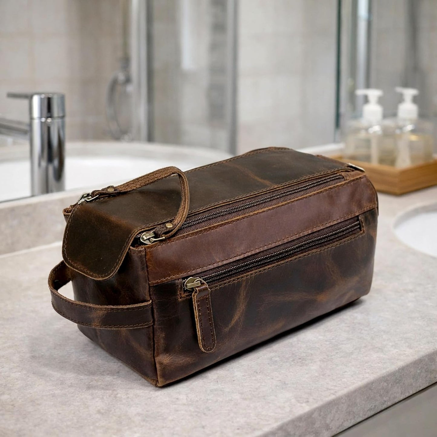 cuero Genuine Buffalo Leather Unisex Toiletry Bag Travel Leather Dopp Kit Made With High Class Buffalo Leather