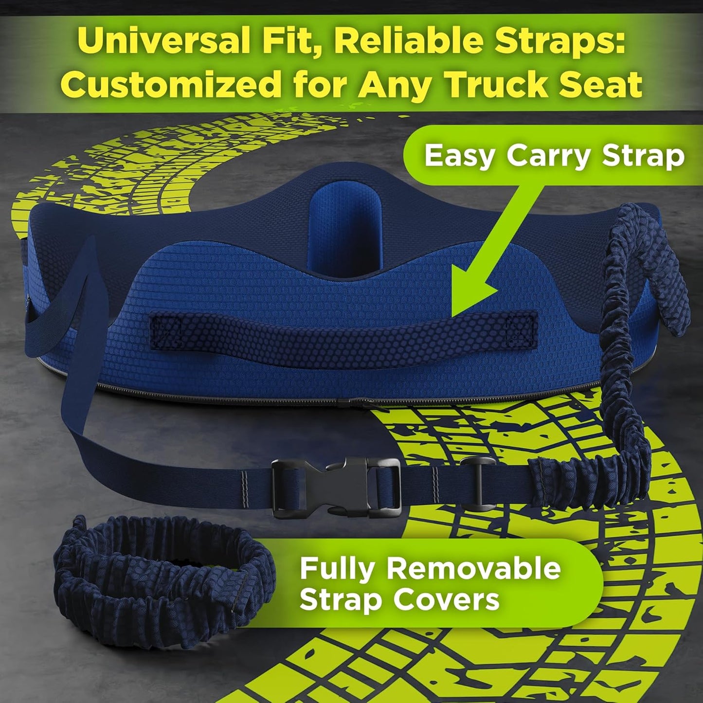 XL Truck Seat Cushion for Truck Driver Seat Cushion - Upgraded Back Support, CertiPUR-USยฎ Certified - Thick Memory Foam, Pain Relief for Hours of Driving, Trucker Approved Big Rig - Navy