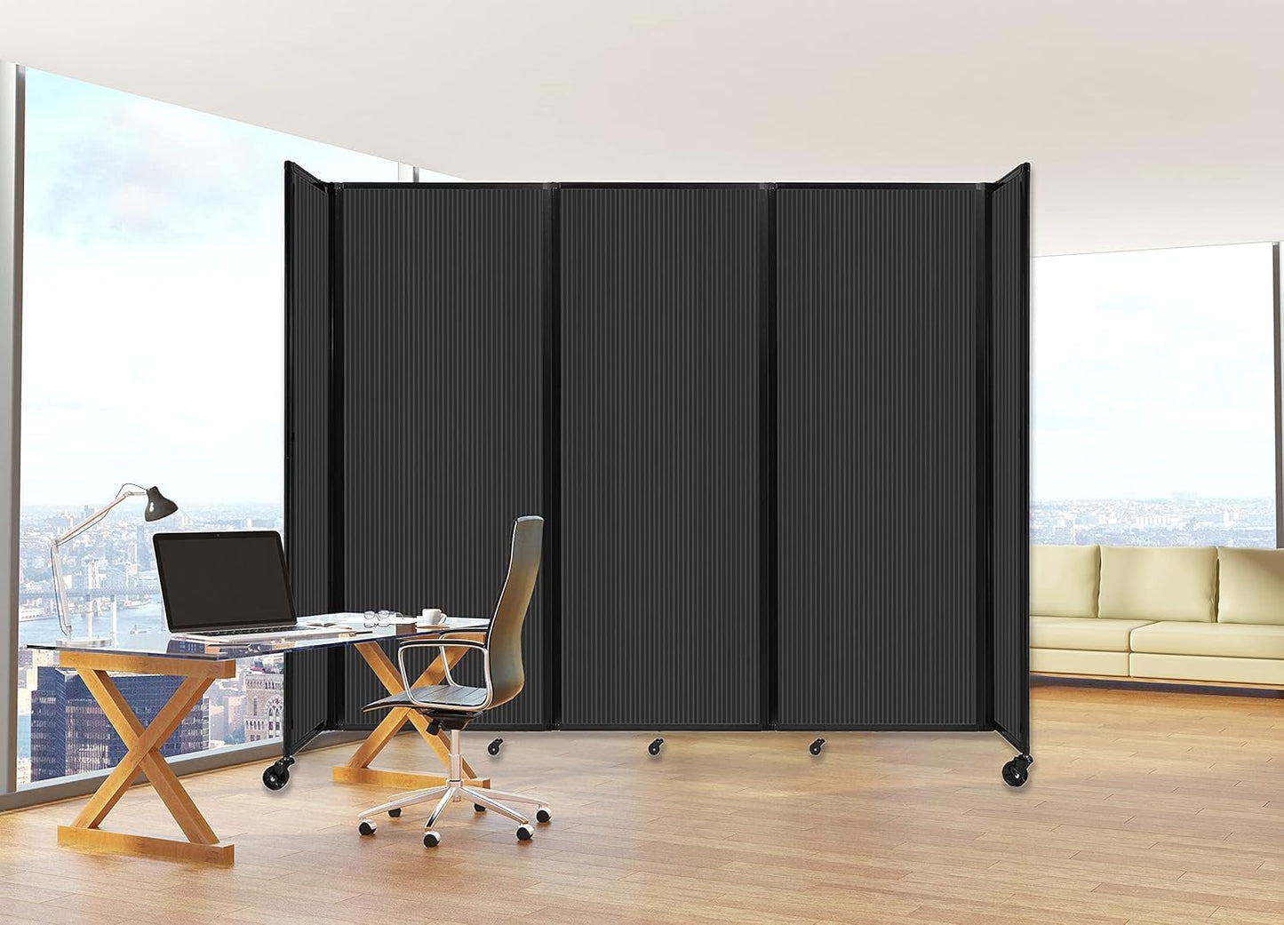 Versare Room Divider 360 Portable Wall Partition | Folding Panels | Large Freestanding Divider | Locking Wheels | Temporary Room Separator - Lumora Desk