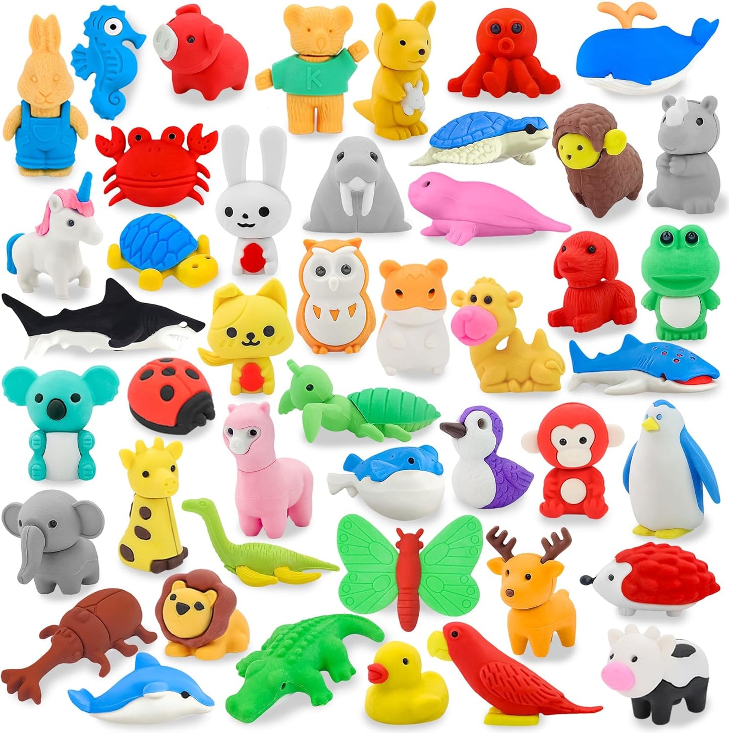 LanMa Animal Erasers for Kids 45 Pack Desk Pets Erasers for Kids Classroom Prizes,Easter Egg Fillers,Back to School Supplies,Party Favors Gifts