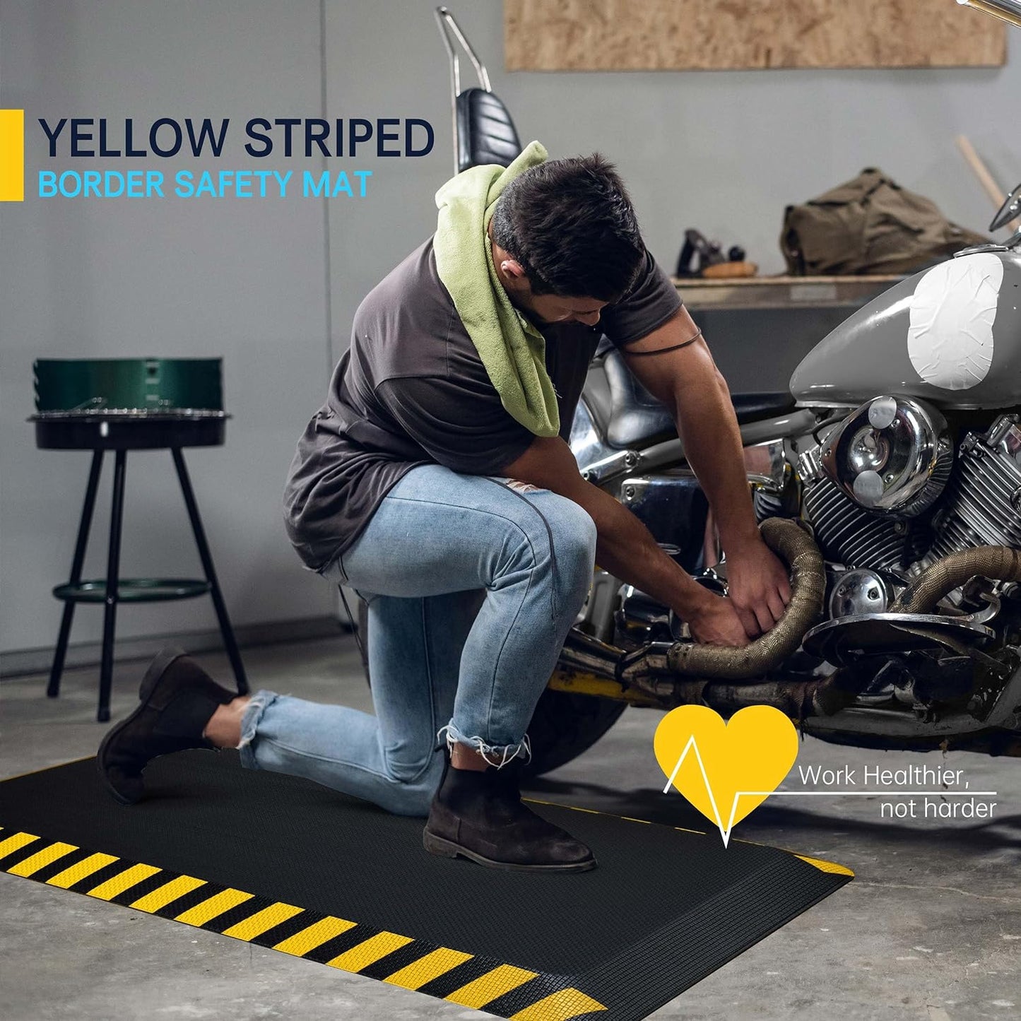 FEATOL Anti Fatigue Mats Industrial 3 Packs, Ergonomic Standing Floor Mat for Work for Stand, Black with Yellow Border Safety 20" x 32"-Support for Leg & Back Pain