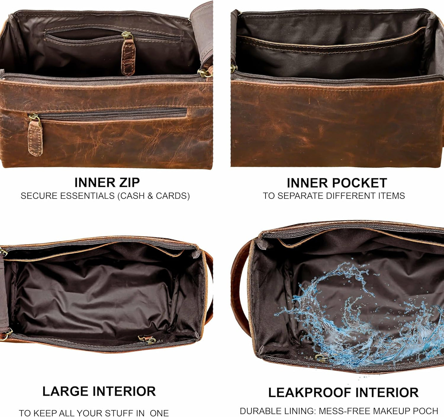 Genuine Leather Toiletry Bag Pouch For Men, Vintage Dopp-Kit For Shaving, Travel, Cosmetics And Toiletries, Stylish Organizer, Best Gift For Men By Shifaa Handicraft (Brown)