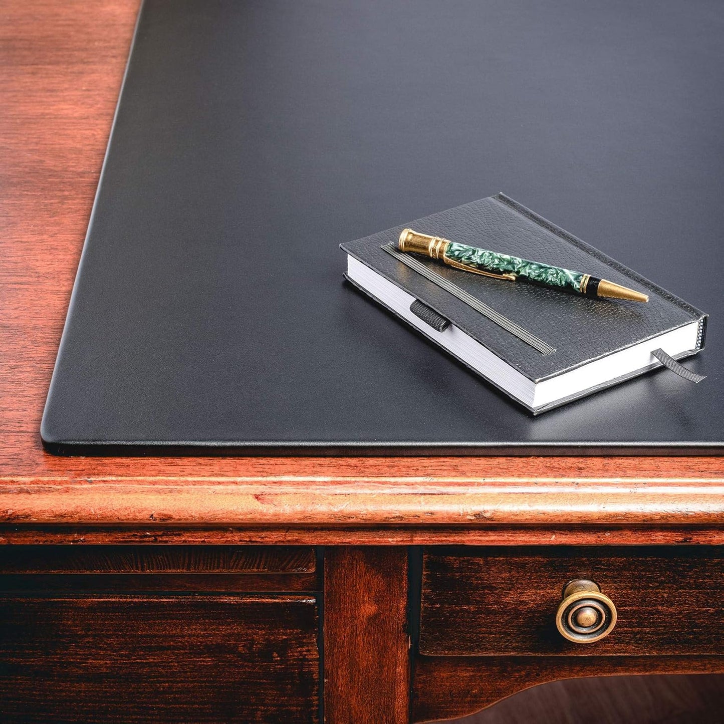 Black Leather 24" x 19" Desk Mat Without Rails