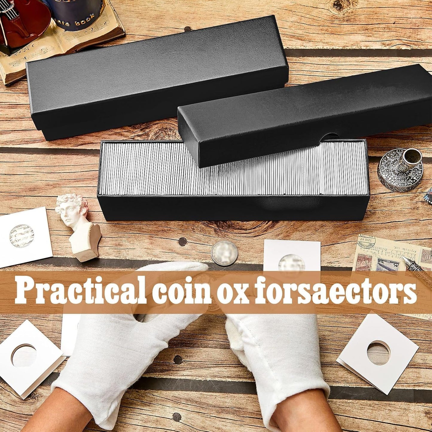 Teling 8 Pcs Coin Storage Box 2x2inch Flip Holders Collectors Coin Supplies Holders for Cents Collection Cardboard (Black)