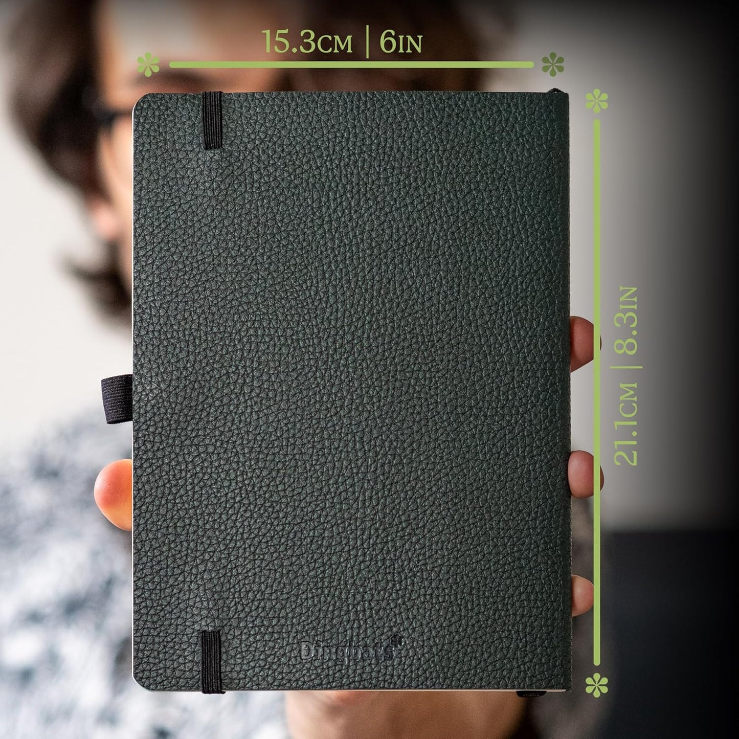Dingbats* Wildlife Dotted Writing Journal Notebook A5 - Vegan Leather Softcover - Ideal for Work, Travel - Pocket, Elastic Closure, & Bookmark