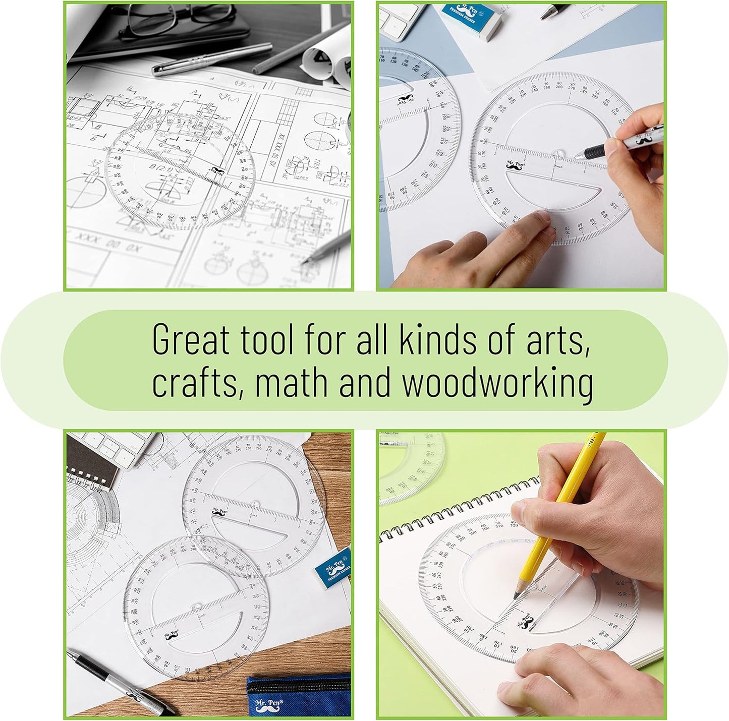 Mr. Pen- Protractor, Pack of 2, Protactor 360 Degree, Protractor Set, Protractor Ruler, Drafting Tools, Circle Protractor, Protractors Classroom Set, Large Protractor, Math Geometry Set