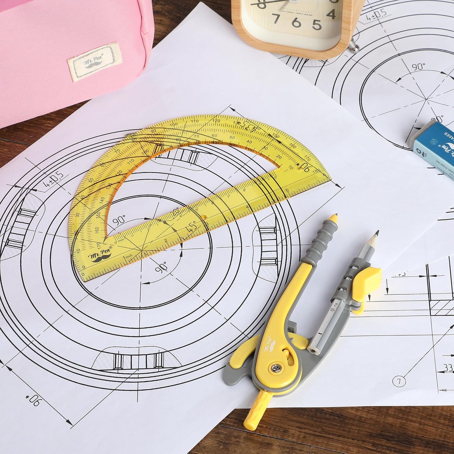 Mr. Pen- Compass and Protractor Set, Yellow, Compass Geometry Tool, Protractor and Compass Set, Compass Drawing Tool, Drawing Compass, Geometry Compass, Math Compass for Geometry