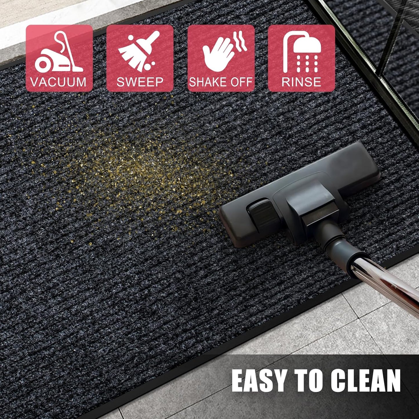 Kuyal Front Door Mat, 2'x6' Indoor Outdoor Entrance Mat, Commercial Floor Mats Inside Outside Entrance, Heavy Duty Durable Welcome, Rubber Backing Non Slip Outdoor Mats for Entryway,Black