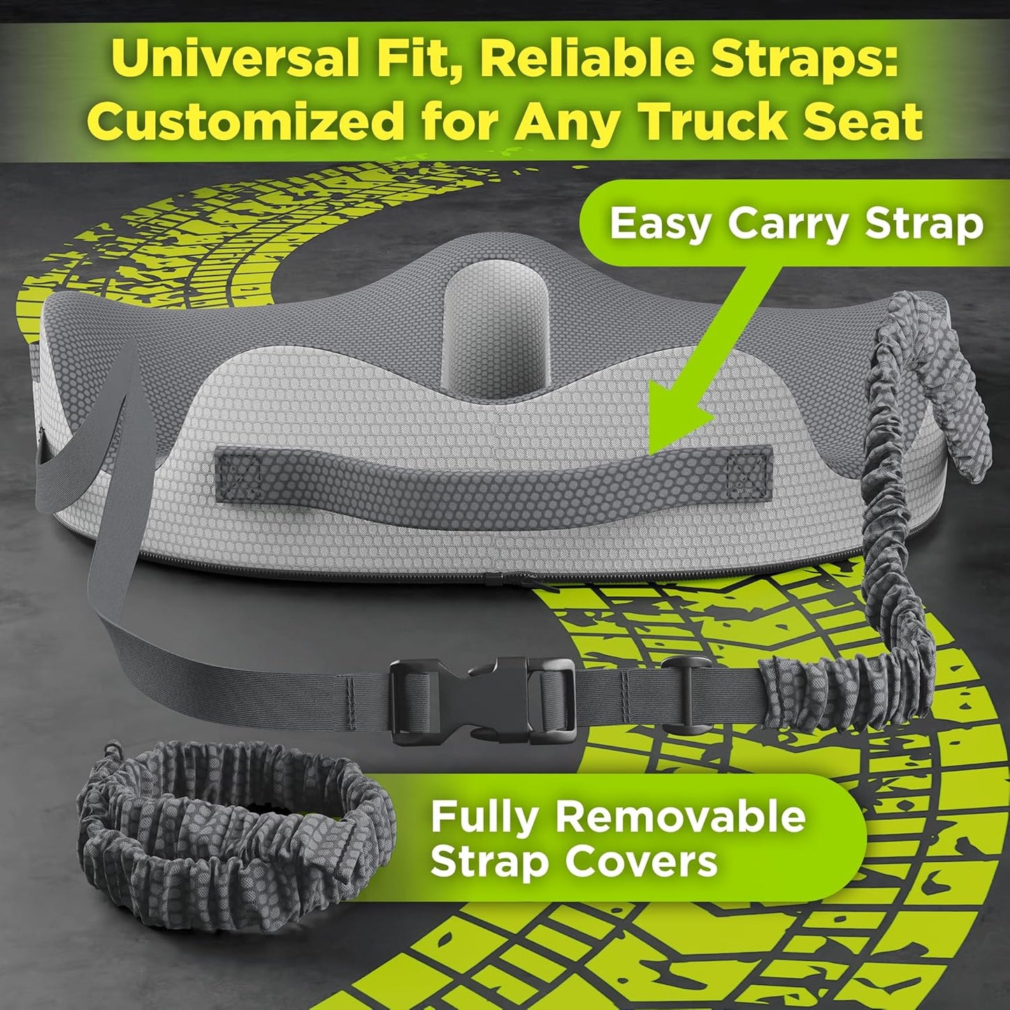 XL Truck Seat Cushion for Truck Driver Seat Cushion - Upgraded Back Support, CertiPUR-USยฎ Certified - Thick Memory Foam, Pain Relief for Hours of Driving, Trucker Approved Big Rig - Gray