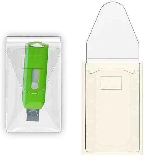 USB Flash Drive Holders – Clear Sleeves with Adhesive Back and Resealable Flap, Reusable Dust-Resistant Peel & Stick Strip Storage for Teachers, Students, Business – 2″ x 3 7/16″ - 50 Pack