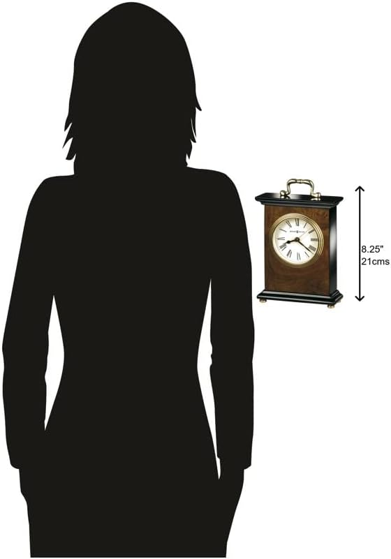 Howard Miller Berkley Table Clock - Roman Numerals Walnut Wood Finish Desk Clock- Vintage Mantel Clock with Brass Handle - Silent Quartz Movement Desk Clocks for Home, Office, Bedroom, Living Room