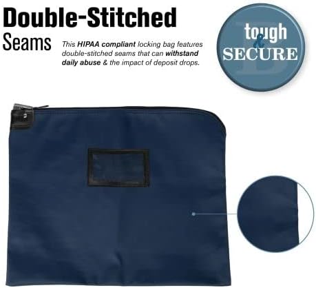 BankSupplies HIPAA Locking Courier Bags | Navy Blue | 19W x 15H | Durable Laminated Nylon Fabric | Metal Pop Up Lock | For Money, Coins, Currency, Checks & Documents