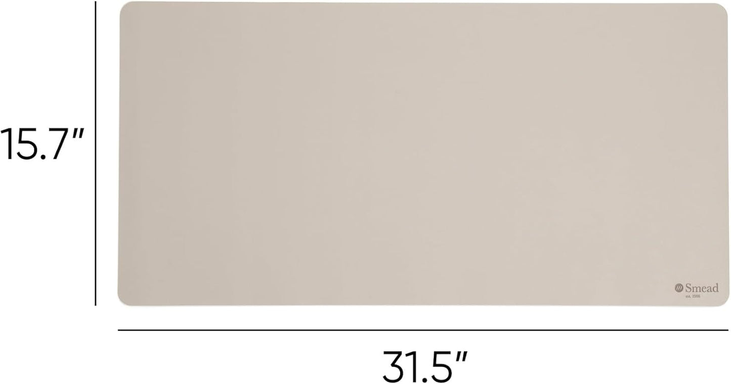 Smead Desk Pad, Vegan Leather Desk Mat with Non-Slip Faux Suede Backing, Perfect Desk Organizer for Office Decor, 31.5” x 15.7” Medium, Sandstone (64831)
