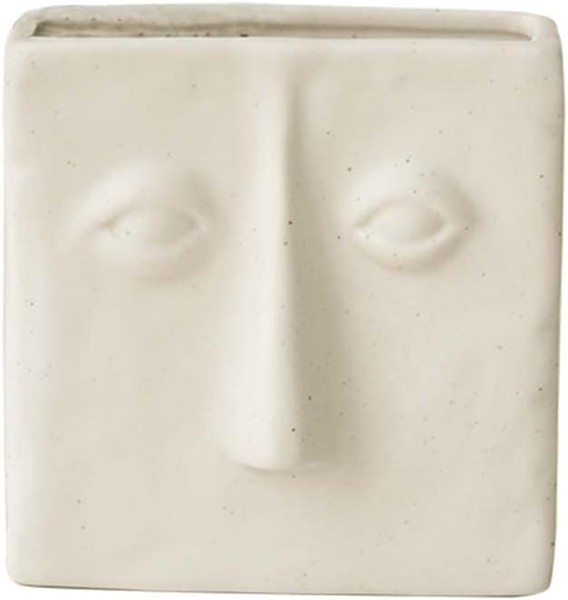 WENSHUO Abstract Square Face Pen Holder, Modern and Minimalistic Desk Accessories (Crème)