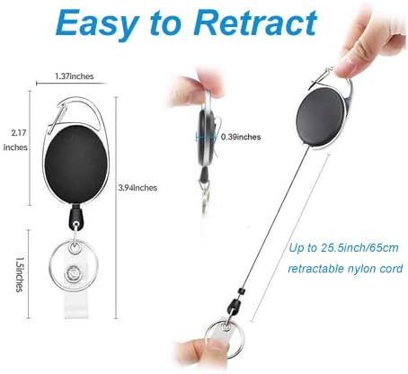 12 Packs Heave Duty Retractable Badge Reels with Carabiner Belt Clip and Key Ring, Badge Holders for ID Card Holders with 26.5 Inch Pull Cord (Black)