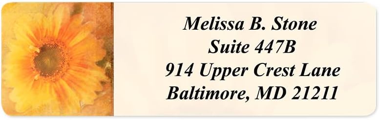 Golden Sunflower Designer Rolled Address Labels with Elegant Plastic Dispenser - Lumora Desk