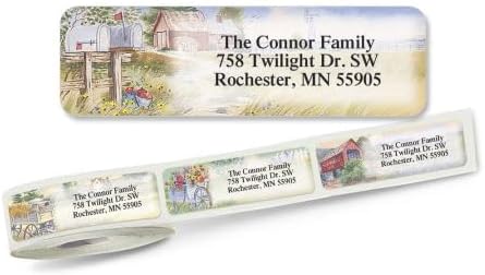 Colorful Images American Countryside Rolled Personalized Return Address Mailing Labels with Dispenser, Customize with Name & Shipping Address, 500 ¾” x 2½” Self Adhesive, Easy Peel Label Roll - Lumora Desk