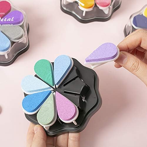 YPSelected 8 Assorted Multi Colours Waterdrop Shaped Craft Rubber Stamps Petal Ink Pads for Paper Wood Fabric (Set 1027)