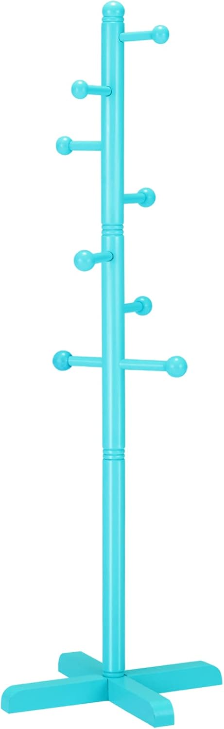 Kids Coat Rack, Freestanding Coat Racks with 8 Hooks 2 Adjustable Height, Tree Coat Rack for Bedroom, Hallway, Entrance, Office, Hats, Handbags,Purse (Blue) - Lumora Desk