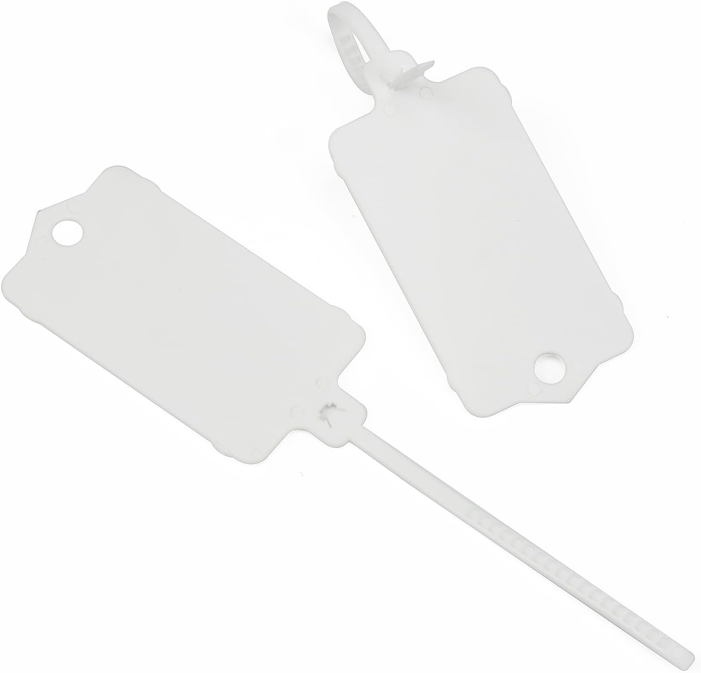 100pcs Blank Plastic Tags for Labeling Reusable Hanging Tags Ties Key Tag Storage Labels Waterproof Plastic Mark Label Writable Hang Sign with One Marker Pen (White)