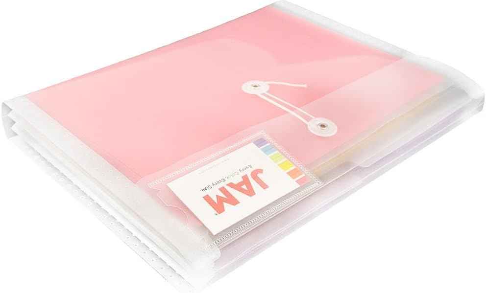 JAM PAPER Plastic Envelopes with Button & String Tie Closure & 2 Dividers - Letter Booklet - 3 3/4 x 10 1/2 - Clear - 3/Pack