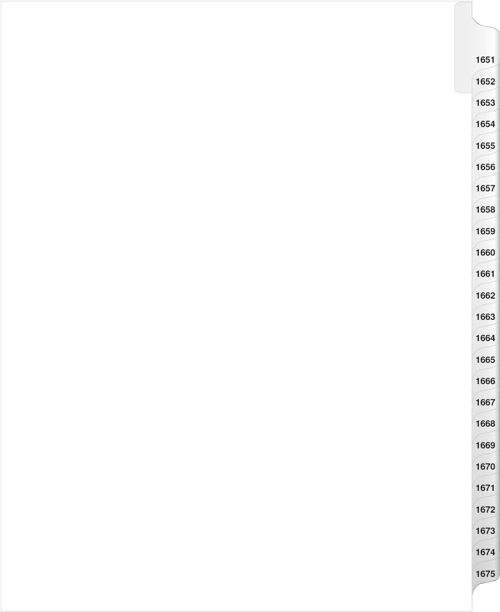Exhibitindexes® Side Collated Exhibit Tabs AVE Style Bold Tabs Set of 1651-1675 | Made in The USA