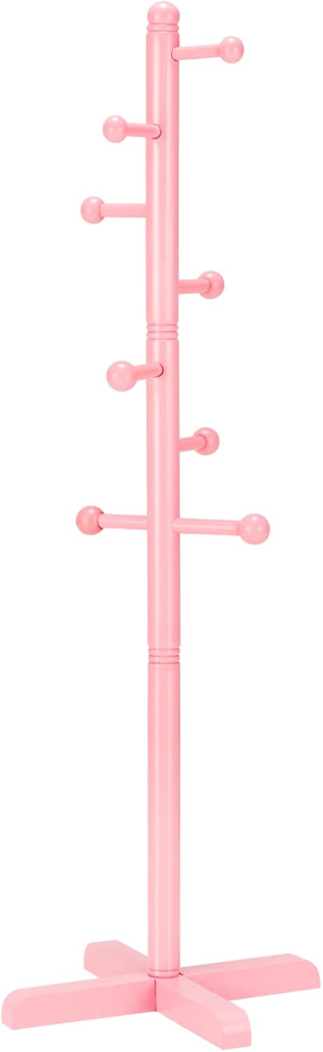 Kids Coat Rack, Freestanding Coat Racks with 8 Hooks 2 Adjustable Height, Tree Coat Rack for Bedroom, Hallway, Entrance, Office, Hats, Handbags,Purse (Pink) - Lumora Desk