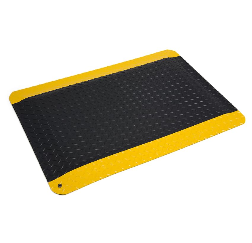 Wearwell 414.1516x2x6BYL Diamond-Plate SpongeCote UltraSoft Mat, 6' Length x 2' Width x 15/16" Thick, Black with Yellow
