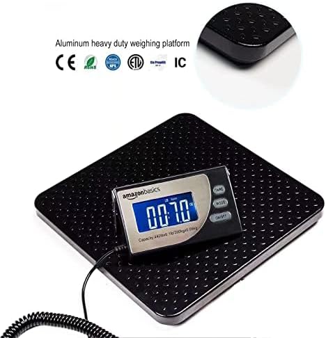 Amazon Basics Digital Postal Scale, Heavy Duty Weighing Platform for Packages, Shipping, 660 lb Capacity, 1 Ounce Readability, Portable, Black - Lumora Desk
