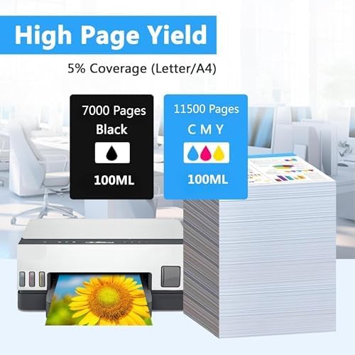 LCL Compatible Ink Bottle Replacement for GT51 GT52 GT5810 5820 5811 5821 5822 118 310 311 315 318 319 410 411 415 416 418 419 (4-Pack Black Cyan Magenta Yellow)