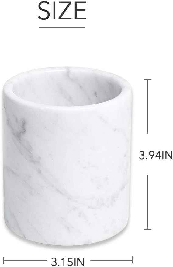 JIMEI Natural Marble Pencil Pen Holder Stand for Desk, Makeup Brush Cup for Girls, Bathroom Tumbler Cup, Durable Office & Home Organizer Pencil Holder (White)