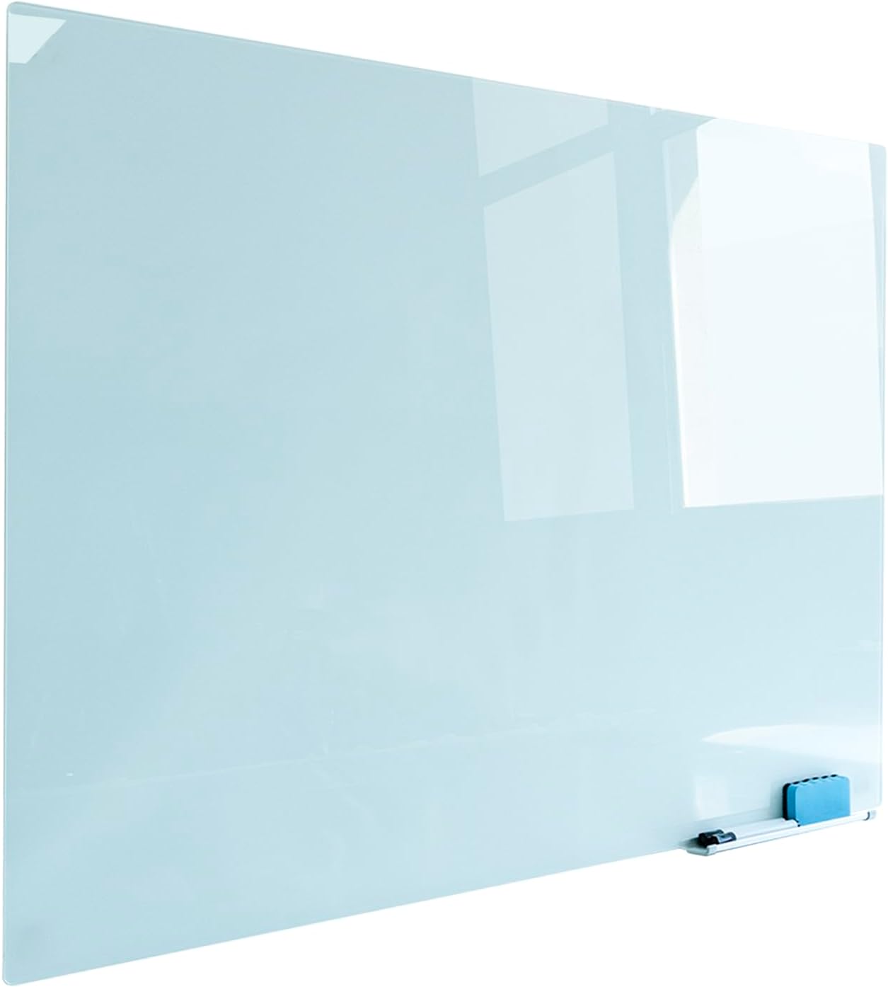 Magnetic Glass Whiteoard with Eraser 48" x 36" Frameless Tempered Glass Dry Erase Whiteboard with Marker Tray for Interactive Office, Wall Mounted Whiteboard (White) - Lumora Desk