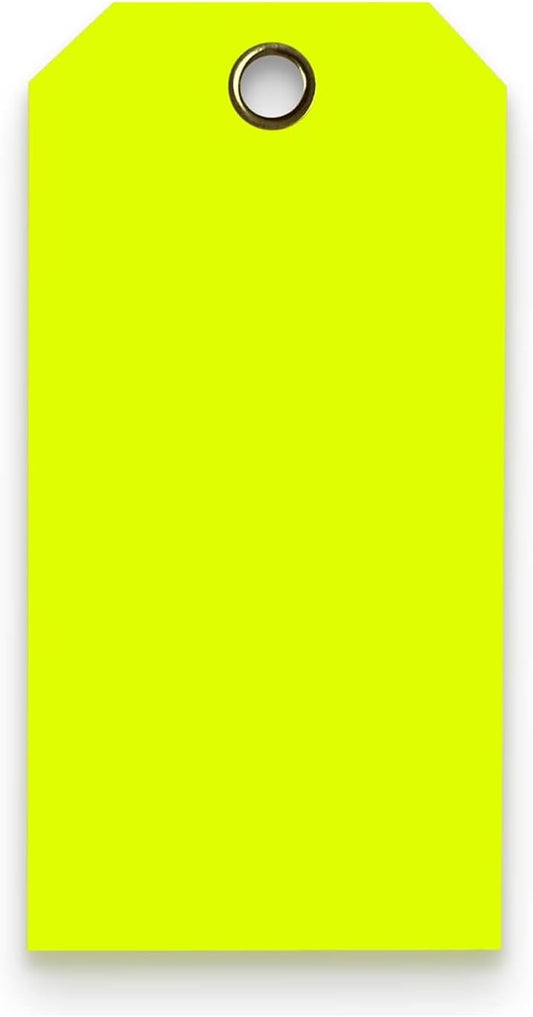 Tags 4 Less 15 Mil Waterproof Plastic Tags, Pack of 100 – 3” x 6” Heavy Duty Plastic Tags for Labeling, Outdoor Tagging, Equipment Labeling, Luggage, Valves & More (Fluorescent Yellow)