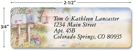 Colorful Images American Countryside Rolled Personalized Return Address Mailing Labels with Dispenser, Customize with Name & Shipping Address, 500 ¾” x 2½” Self Adhesive, Easy Peel Label Roll - Lumora Desk