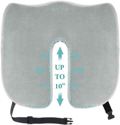 Sciatica Pain Relief Pillow Cushion for Office Chairs,10-Inch Extended U-Cutout,Tailbone,Coccyx Memory Foam Cushion for Wheelchair Car Seat,Tailbone But Pillow for Pressure Relief,Grey