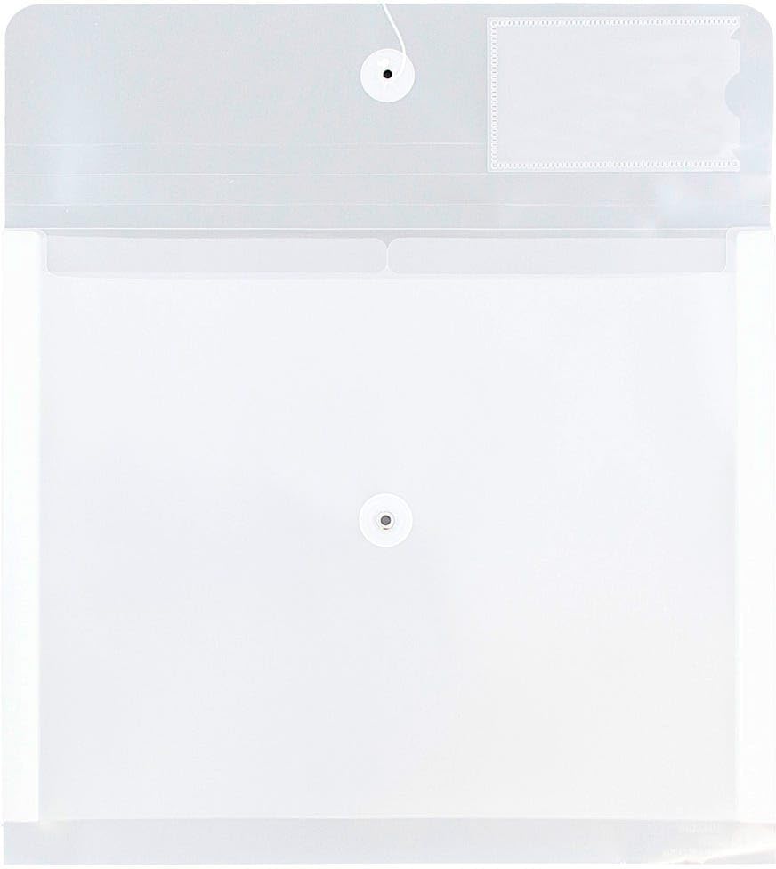 JAM PAPER Plastic Envelopes with Button & String Tie Closure & 2 Dividers - Letter Booklet - 3 3/4 x 10 1/2 - Clear - 3/Pack