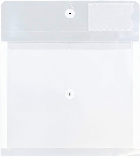 JAM PAPER Plastic Envelopes with Button & String Tie Closure & 2 Dividers - Letter Booklet - 3 3/4 x 10 1/2 - Clear - 3/Pack