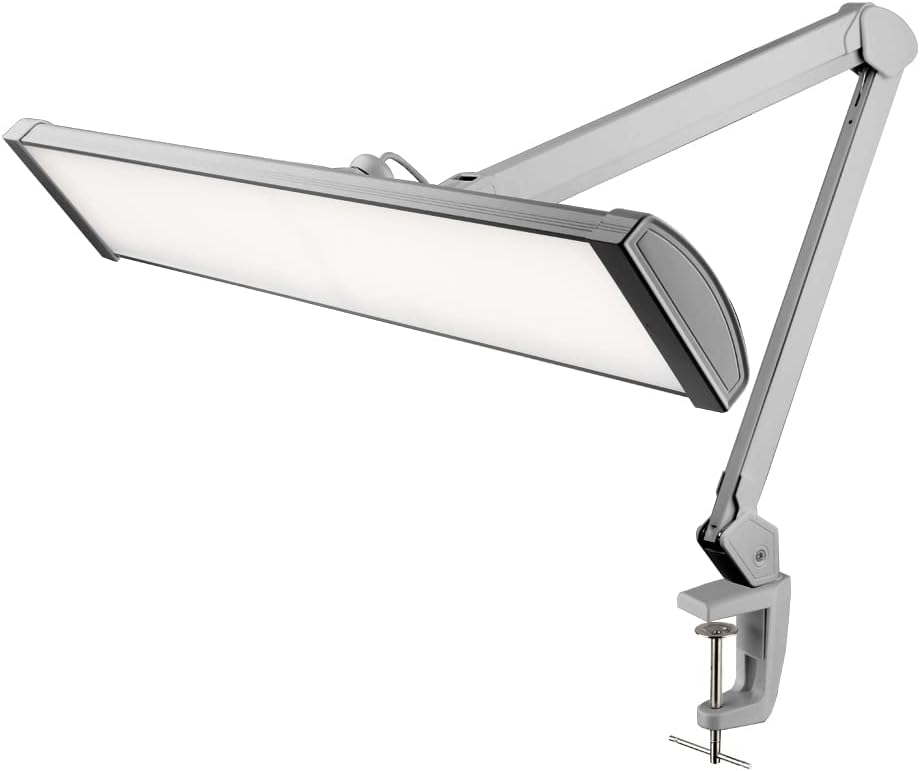 Neatfi Ultra 3,500 Lumen LED Desk Lamp, Color Correlated Temperature, 3 Light Modes, Dimmable, 45W, 26 Inch Wide Metal Shade, 540 SMD LEDs (CCT with Clamp, Silver)