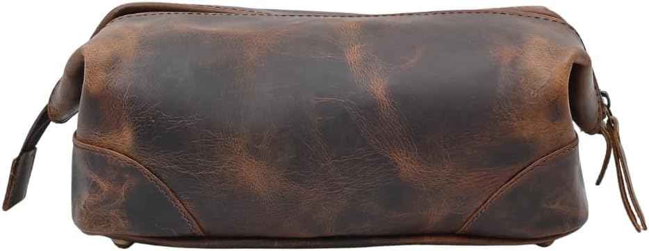 Leather Toiletry Bag for Men & Women with water resistant lining, Grooming kit, Travel Pouch, Unisex wash bag for Toiletries, Gifts for Men and Women