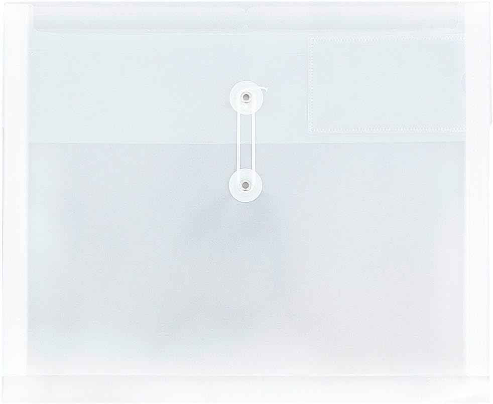 JAM PAPER Plastic Envelopes with Button & String Tie Closure & 2 Dividers - Letter Booklet - 3 3/4 x 10 1/2 - Clear - 3/Pack