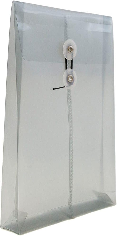 JAM PAPER Plastic Envelopes with Button & String Tie Closure - 6 1/4 x 9 1/4 - Smoke Grey - 3/Pack