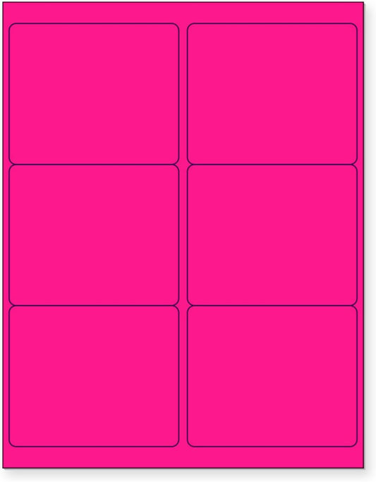 8-1/2 x 11 Neon Color High Light Fluorescent Labels for Laser & Inkjet Printer (Pink Fluorescent, 4" x 3-1/3" - 6 Per Page | 600 Labels)