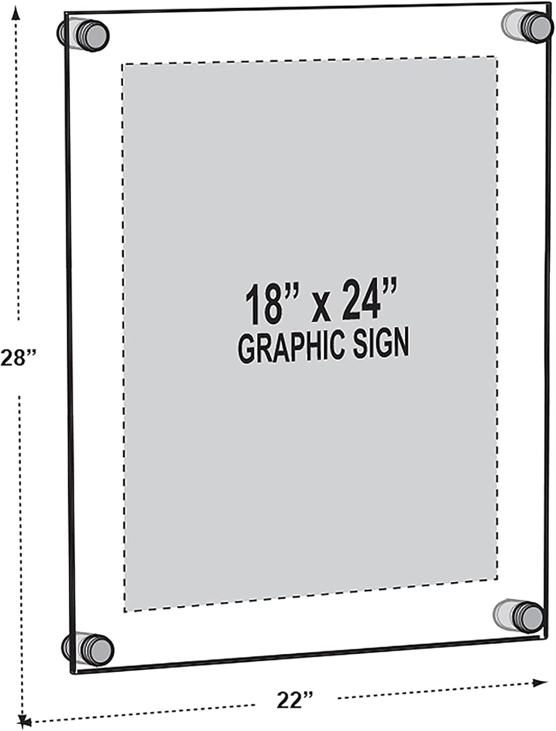 Azar Displays 105524-BLK Acrylic Floating Double Panel Wall Frame,18" x 24" Graphic Size, Overall Frame Size: 18" x 24", Black