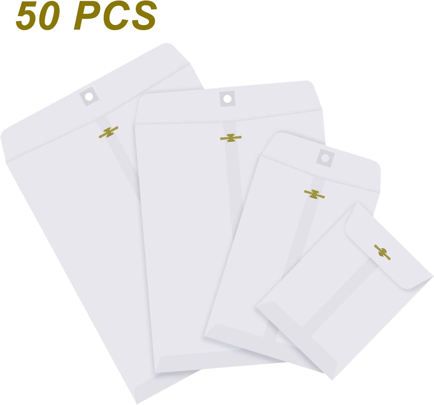Frienda 4 Sizes Clasp Envelopes Kraft Paper Catalog Clasp Envelope with Closure for Filing, Storing or Mailing Documents, 50 Pieces(5 x 7 In, 6 x 9 In, 9 x 12 In, 10 x 13 In,White) - Lumora Desk