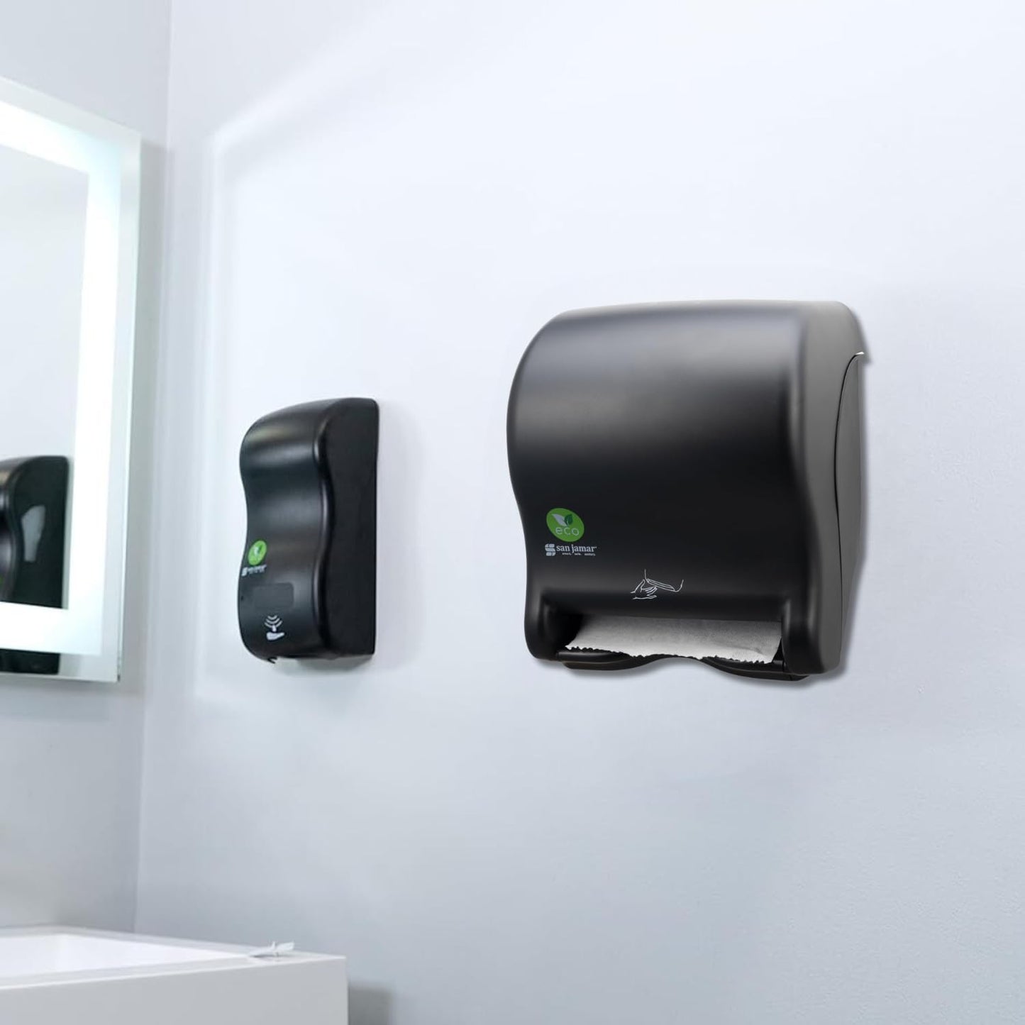 San Jamar Ecologic Smart Essence Recycled Plastic Electronic Paper Towel Dispenser, Universal Roll Capacity, Wall Mounted Dispenser with Zero Waste for Home and Business Universal, Black