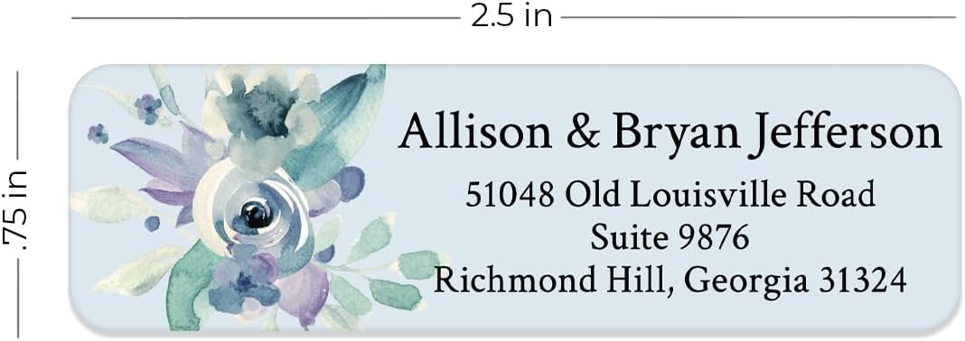 Blue Watercolor Floral Rolled Address Labels / 250 Personalized Return Address Labels/Designer Address Stickers in Elegant Plastic Dispenser - Lumora Desk